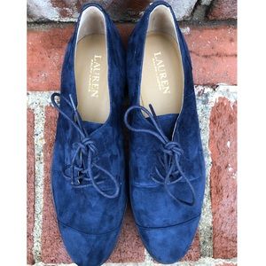 Navy Blue Oxford Style Lace Up Flats